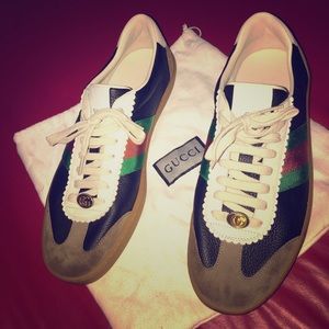 gucci leather and suede web sneaker